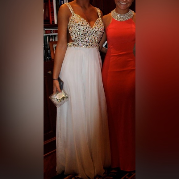 Gorgeous White Jovani Prom Dress w/ Intricate Beading, Sequins, & Rhinestones - Picture 3 of 12